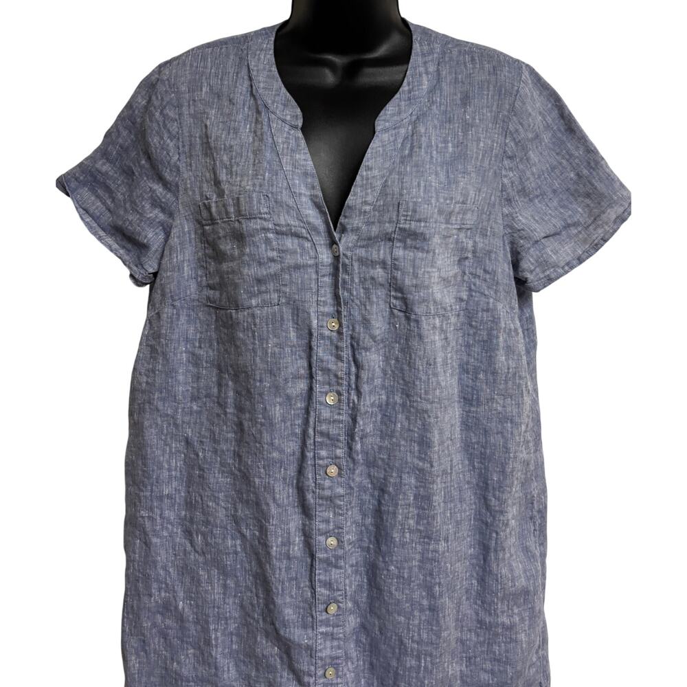 J.Jill Love Linen Shirt Dress Womens Medium Blue 100% Linen Button Front Midi - Picture 2 of 10